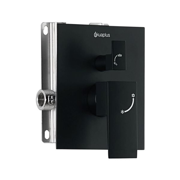 akuaplus® Square Matte Black 3-Way Diverter Pressure Balance Shower Fauce w/ Hand Shower and Sliding Rail