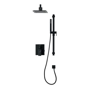 akuaplus® Square Matte Black 3-Way Diverter Pressure Balance Shower Fauce w/ Hand Shower and Sliding Rail