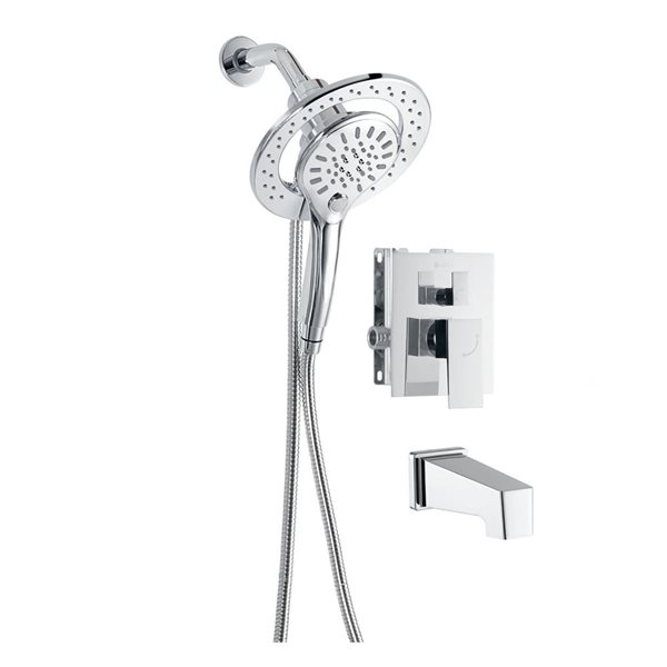 akuaplus® Chrome 3-Way Diverter Pressure Balance Square Bath Shower Valve Set w/ Hand Shower/Showerhead and Spout