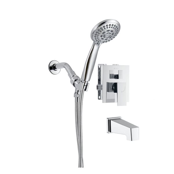 akuaplus® Chrome 3-Way Diverter Pressure Balance Square Bath Shower Valve Set w/ 5-Setting Hand Shower and Spout