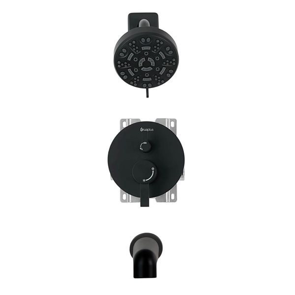 akuaplus® Matte Black 3-Way Diverter Pressure Balance Round Bath Shower Valve Set w/ 8-Setting Showerhead and Spout