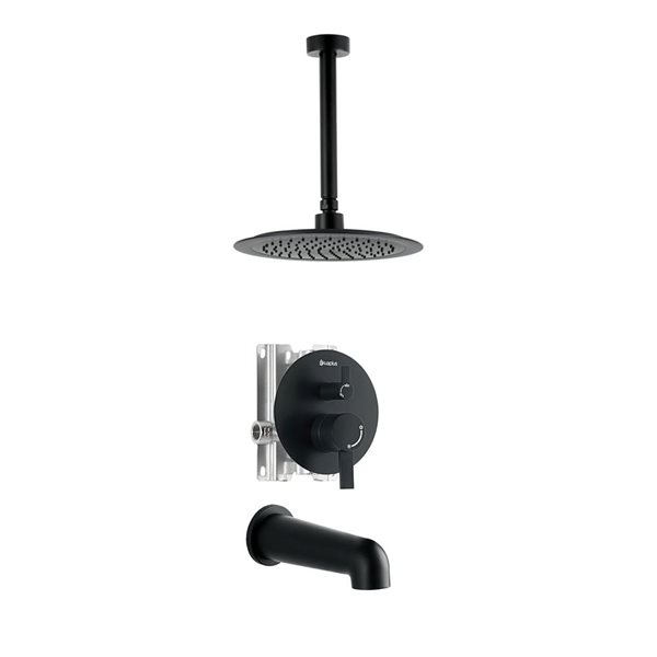 akuaplus® Matte black 3-Way Diverter Pressure Balance Round Bath Shower Valve Set w/ Showerhead and Spout