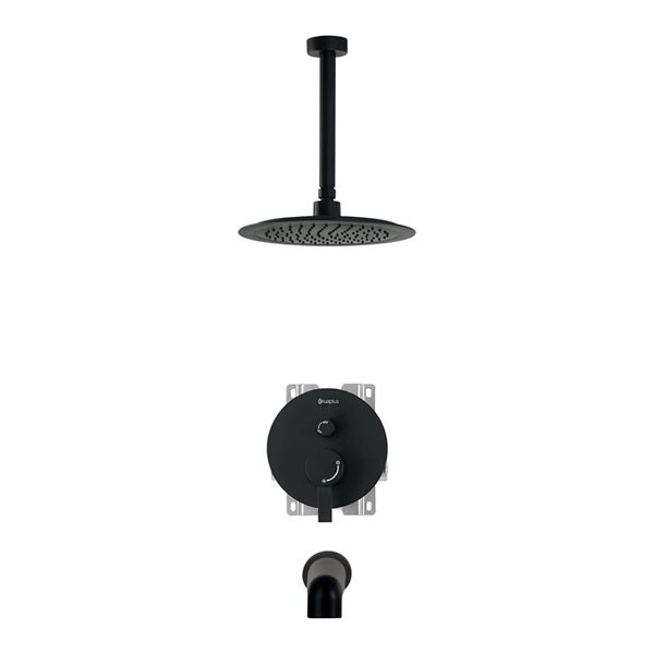 akuaplus® Matte black 3-Way Diverter Pressure Balance Round Bath Shower Valve Set w/ Showerhead and Spout