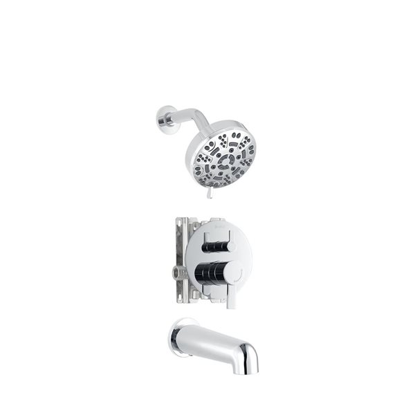 akuaplus® Chrome 3-Way Diverter Pressure Balance Bath Shower Valve Set round w/ 8-Set Showerhead and Spout