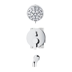 akuaplus® Chrome 3-Way Diverter Pressure Balance Bath Shower Valve Set round w/ 8-Set Showerhead and Spout