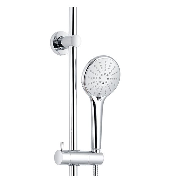 akuaplus® Square Chrome 4-Way diverter Thermostatic Shower Valve Set w/ 2 Round Showerheads/2 Hand Showers on Post