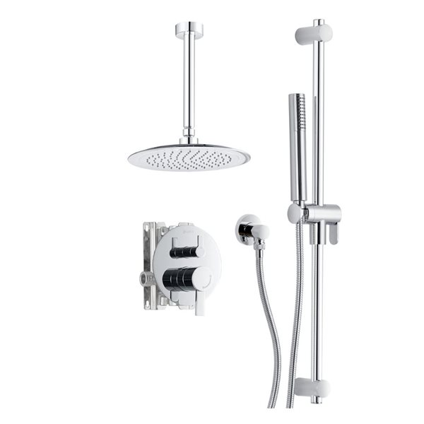 akuaplus® Round Chrome 3-Way Diverter Pressure Balance Shower Valve Set w/ Ceiling Mount Shower Head/Hand Shower