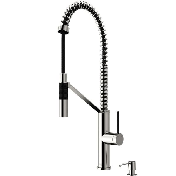 VIGO Livingston One-Handle Pull-Down Sprayer Kitchen Faucet with Soap Dispenser - Stainless Steel