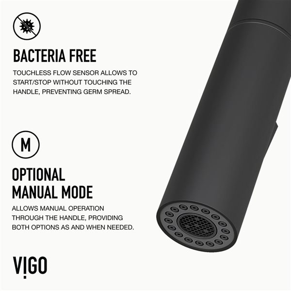 VIGO Greenwich&nbsp;18-in H Single Handle Pull-Down Sprayer Kitchen Faucet with Touchless Sensor - Matte Black