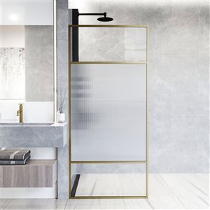 VIGO Essex 34 x 74-in Fixed Framed Shower Door with Textured Glass - Matte Brushed Gold