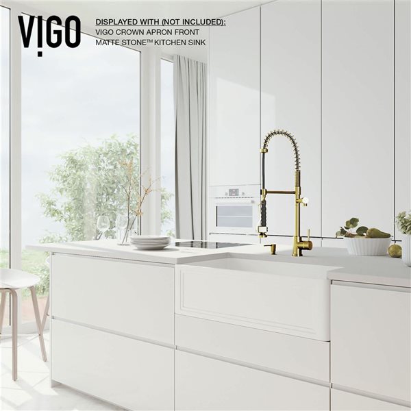 VIGO Zurich One-Handle Pull-Down Sprayer Kitchen Faucet with Soap Dispenser - Matte Brushed Gold