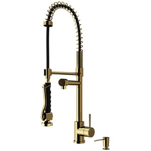 VIGO Zurich One-Handle Pull-Down Sprayer Kitchen Faucet with Soap Dispenser - Matte Brushed Gold