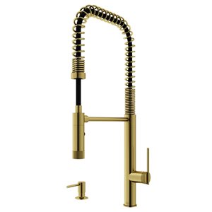 VIGO Sterling One-Handle Pull-Down Sprayer Kitchen Faucet with Soap Dispenser - Matte Brushed Gold