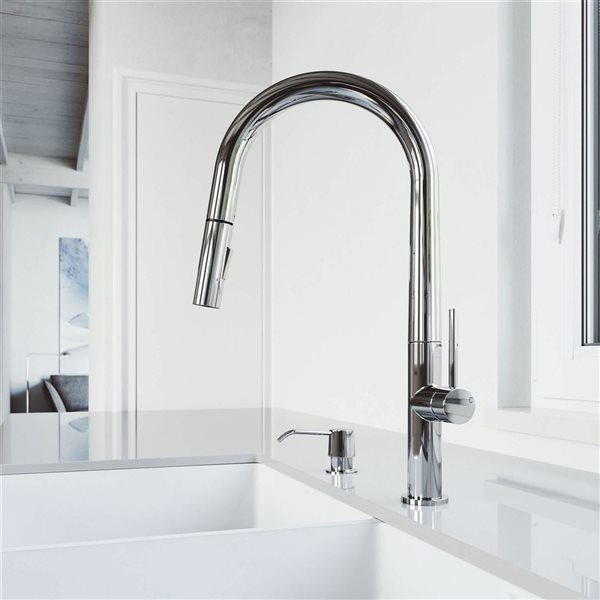 VIGO Greenwich One-Handle Pull-Down Sprayer Kitchen Faucet with Soap Dispenser - Chrome