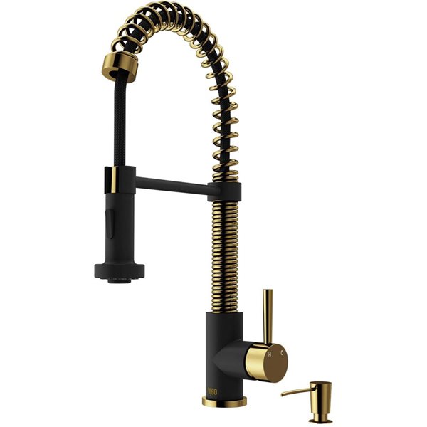 VIGO Edison One-Handle Pull-Down Sprayer Kitchen Faucet with Soap Dispenser - Matte Brushed Gold/Matte Black