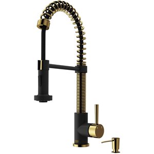 VIGO Edison One-Handle Pull-Down Sprayer Kitchen Faucet with Soap Dispenser - Matte Brushed Gold/Matte Black