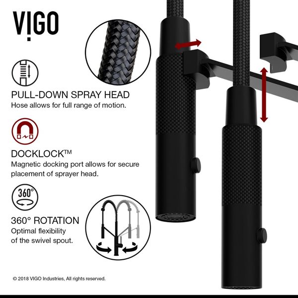 VIGO Livingston One-Handle Pull-Down Sprayer Kitchen Faucet with Soap Dispenser - Matte Black