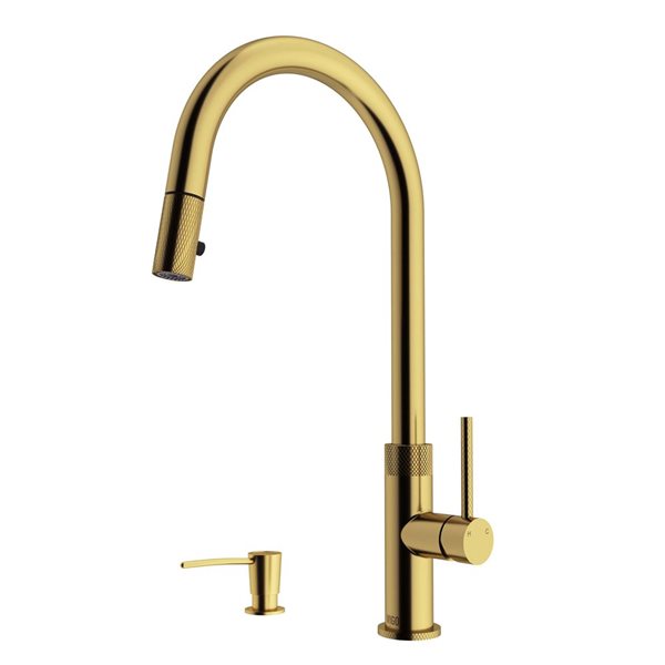 VIGO Bristol One-Handle Pull-Down Sprayer Kitchen Faucet w/ Soap Dispenser - Matte Brushed Gold