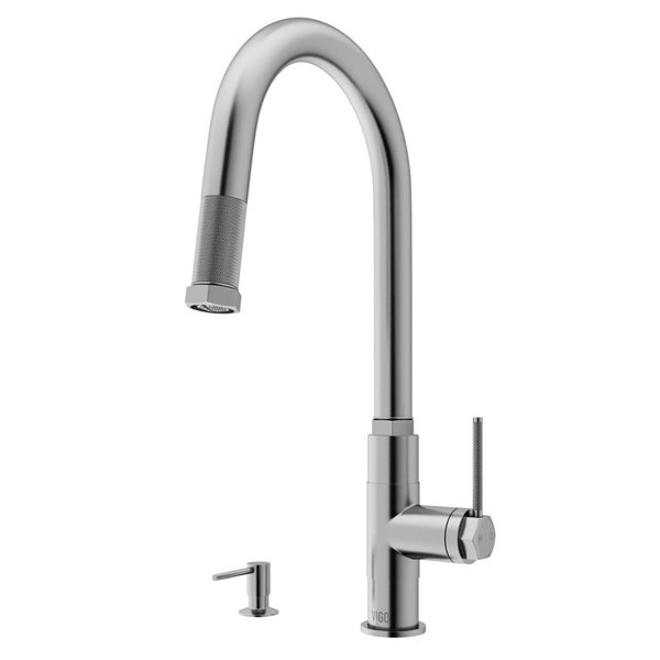 VIGO Hart Arched Single-Handle Pull-Down Sprayer Kitchen Faucet w/ Soap Dispenser - Stainless Steel