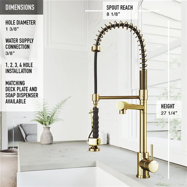 VIGO Zurich One-Handle Pull-Down Sprayer Kitchen Faucet - Matte Brushed Gold