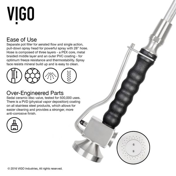 VIGO Zurich One-Handle Pull-Down Sprayer Kitchen Faucet with Soap Dispenser - Stainless Steel