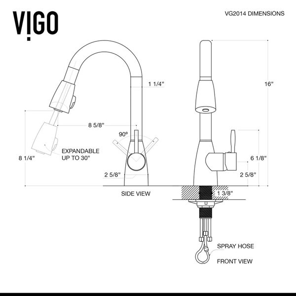 VIGO Graham&nbsp;16-in H Single Handle Pull-Down Sprayer Kitchen Faucet - Matte Black