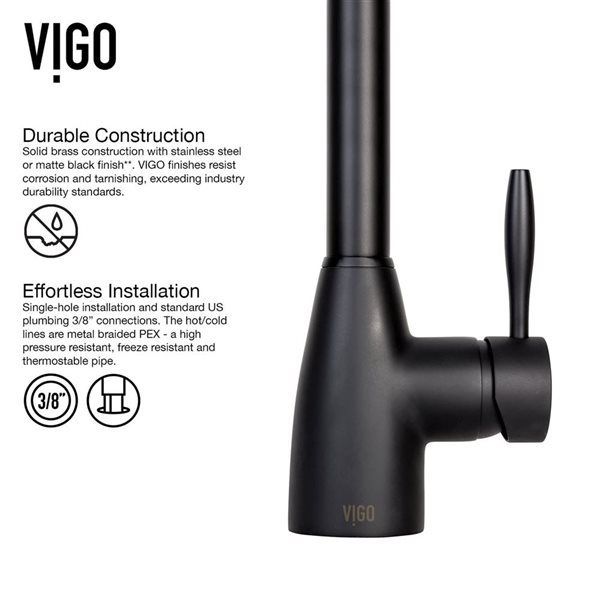 VIGO Graham&nbsp;16-in H Single Handle Pull-Down Sprayer Kitchen Faucet - Matte Black