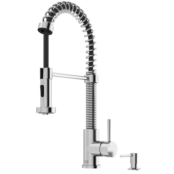 VIGO Edison One-Handle Pull-Down Sprayer Kitchen Faucet with Bolton Soap Dispenser - Stainless Steel