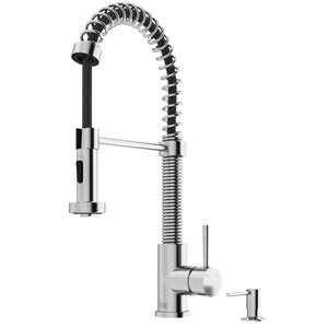 VIGO Edison One-Handle Pull-Down Sprayer Kitchen Faucet with Bolton Soap Dispenser - Stainless Steel