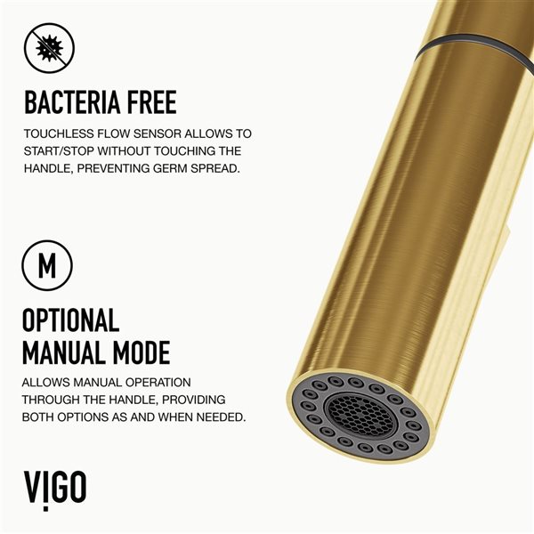 VIGO Greenwich One-Handle Pull-Down Sprayer Kitchen Faucet and Touchless Sensor - Matte Brushed Gold