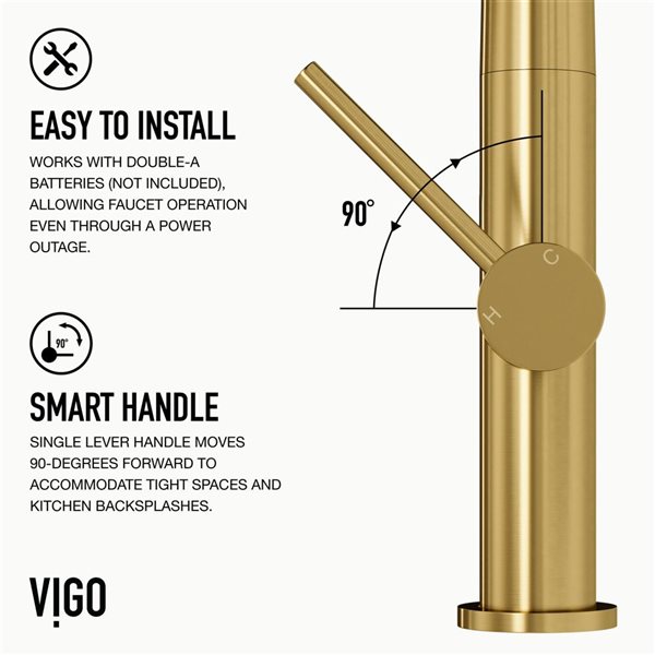 VIGO Greenwich One-Handle Pull-Down Sprayer Kitchen Faucet and Touchless Sensor - Matte Brushed Gold