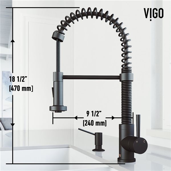 Robinet de cuisine mitigeur à douchette rétractable Edison de VIGO avec distributeur de savon Braddock, noir mat