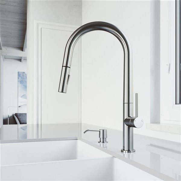 VIGO Greenwich One-Handle Pull-Down Sprayer Kitchen Faucet with Soap Dispenser - Stainless Steel