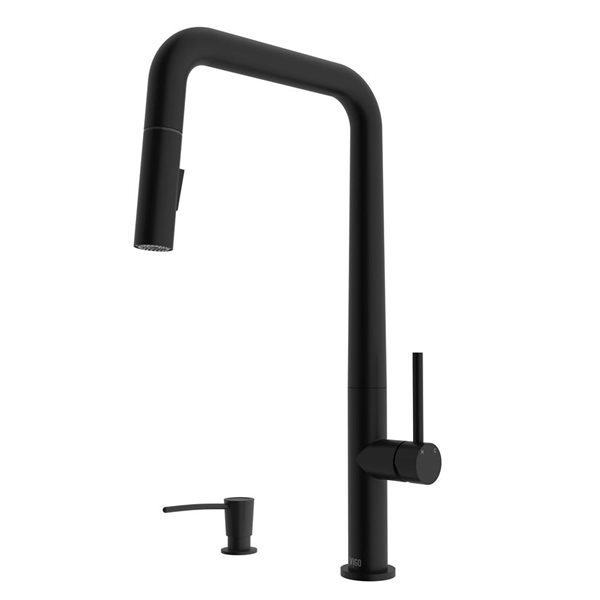 VIGO Parsons One-Handle Pull-Down Sprayer Kitchen Faucet with Soap Dispenser - Matte Black