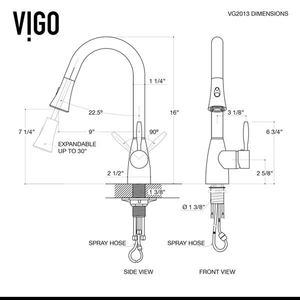 VIGO Aylesbury&nbsp;16-in H One-Handle Pull-Down Sprayer Kitchen Faucet - Stainless Steel