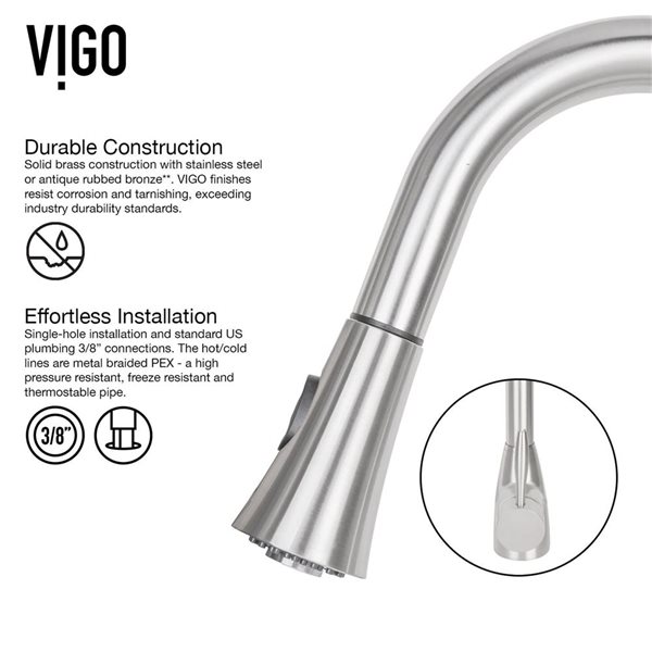 VIGO Aylesbury&nbsp;16-in H One-Handle Pull-Down Sprayer Kitchen Faucet - Stainless Steel