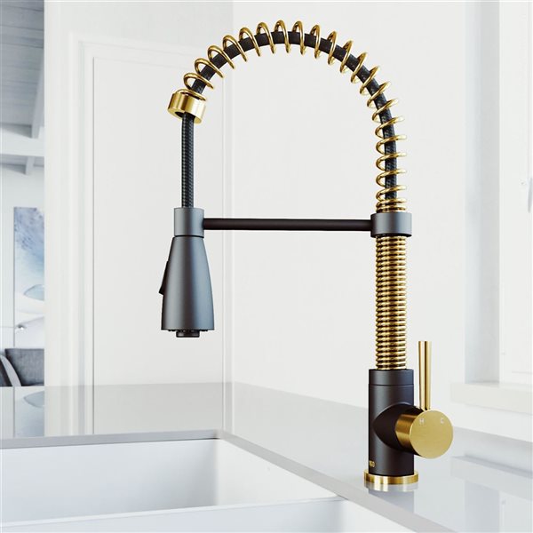 VIGO Brant One-Handle Pull-Down Sprayer Kitchen Faucet - Matte Brushed Gold/Matte Black