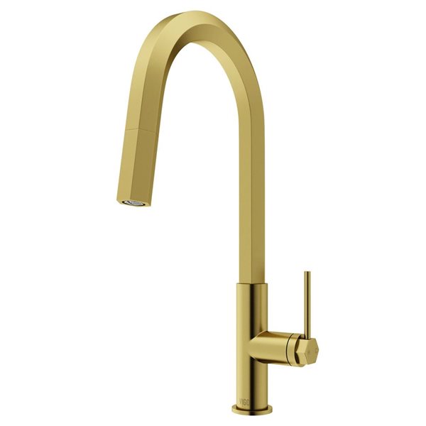 VIGO Hart Hexad One-Handle Pull-Down Sprayer Kitchen Faucet - Matte Brushed Gold