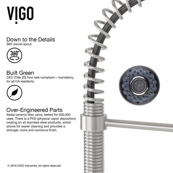 VIGO Edison One-Handle Pull-Down Sprayer Kitchen Faucet with Soap Dispenser - Stainless Steel