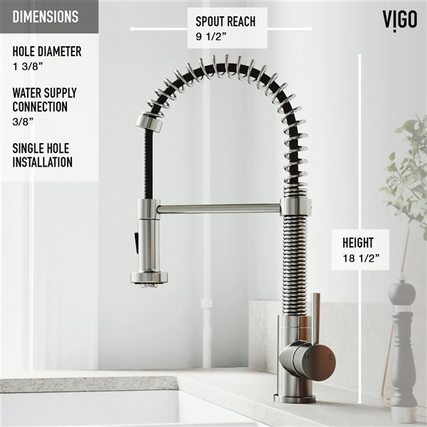 VIGO Edison One-Handle Pull-Down Sprayer Kitchen Faucet with Soap Dispenser - Stainless Steel