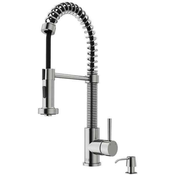 VIGO Edison One-Handle Pull-Down Sprayer Kitchen Faucet with Soap Dispenser - Stainless Steel