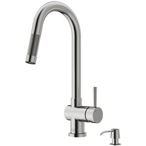 VIGO Gramercy One-Handle Pull-Down Sprayer Kitchen Faucet with Soap Dispenser - Stainless Steel