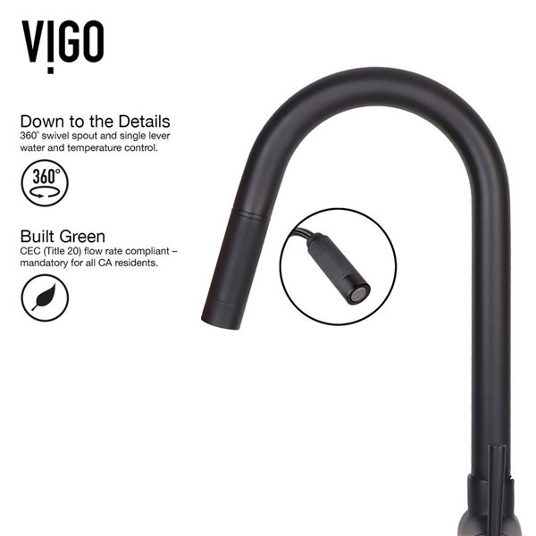 VIGO Gramercy One-Handle Pull-Down Sprayer Kitchen Faucet with Braddock Soap Dispenser - Matte Black