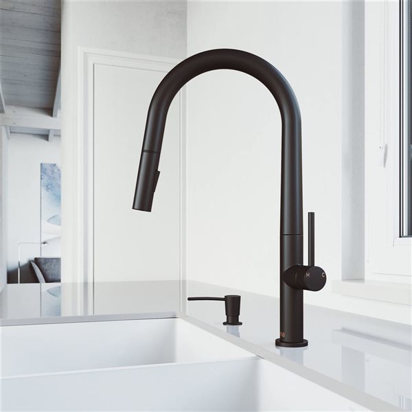 VIGO Greenwich One-Handle Pull-Down Sprayer Kitchen Faucet with Soap Dispenser - Matte Black