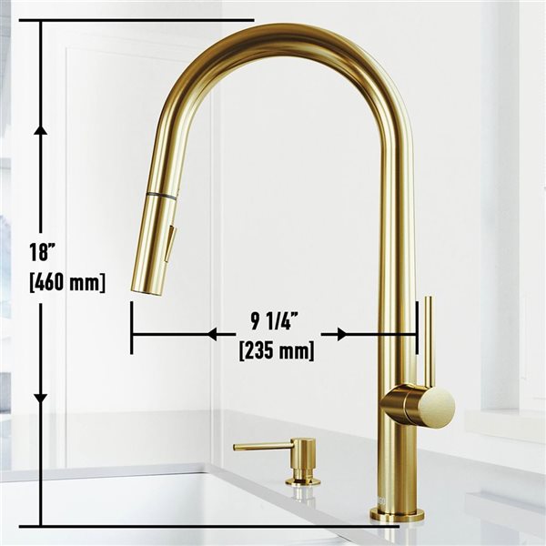 VIGO Greenwich One-Handle Pull-Down Sprayer Kitchen Faucet with Bolton Soap Dispenser - Matte Brushed Gold