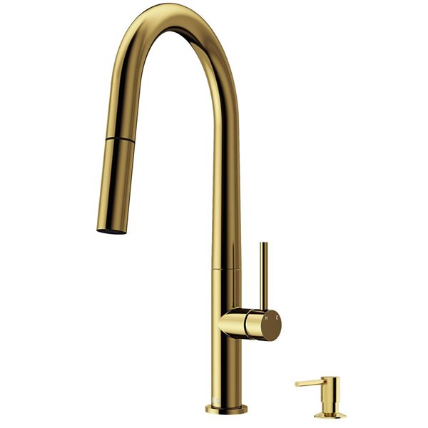 VIGO Greenwich One-Handle Pull-Down Sprayer Kitchen Faucet with Bolton Soap Dispenser - Matte Brushed Gold