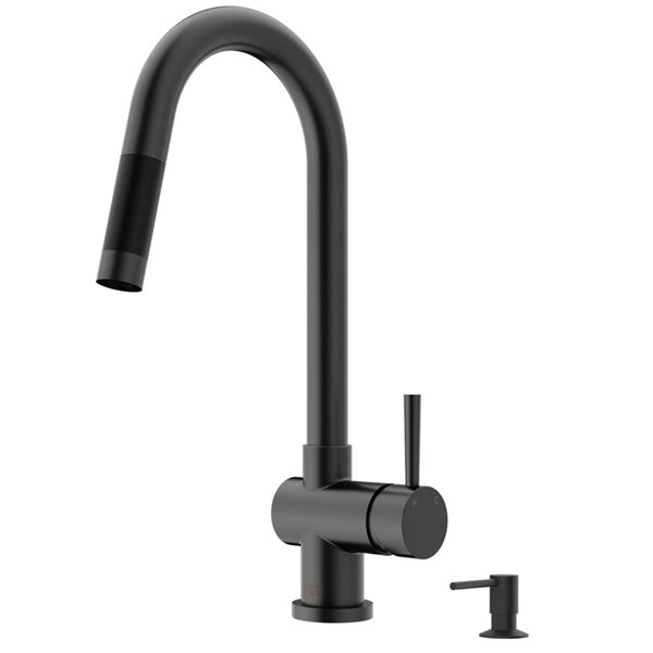 VIGO Gramercy One-Handle Pull-Down Sprayer Kitchen Faucet with Bolton Soap Dispenser - Matte Black