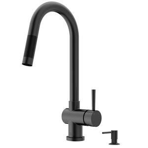 VIGO Gramercy One-Handle Pull-Down Sprayer Kitchen Faucet with Bolton Soap Dispenser - Matte Black