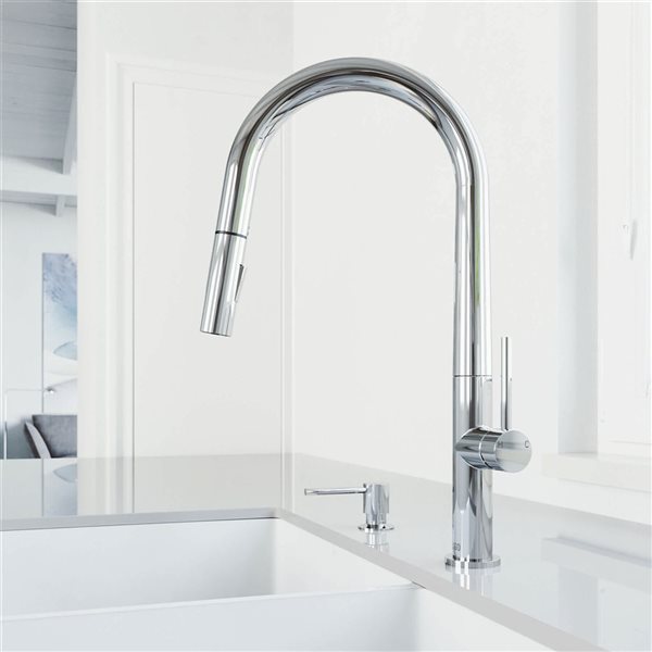 VIGO Greenwich One-Handle Pull-Down Sprayer Kitchen Faucet with Bolton Soap Dispenser - Chrome