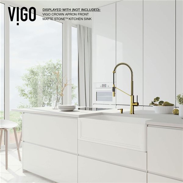 VIGO Livingston One-Handle Pull-Down Sprayer Kitchen Faucet with Soap Dispenser - Matte Brushed Gold